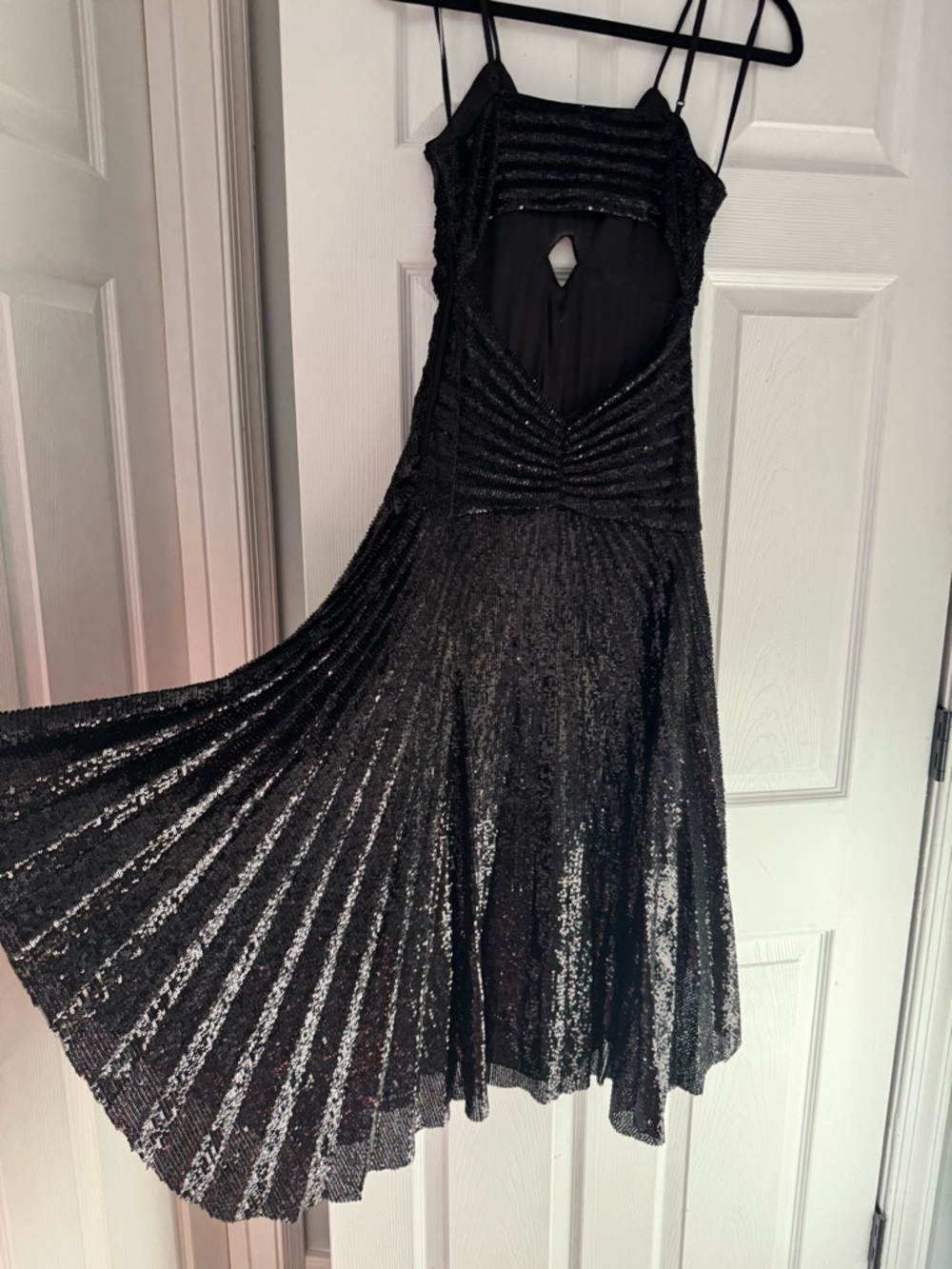 A.L.C. Black Sequin Ruched Midi Dress keyhole NWOT